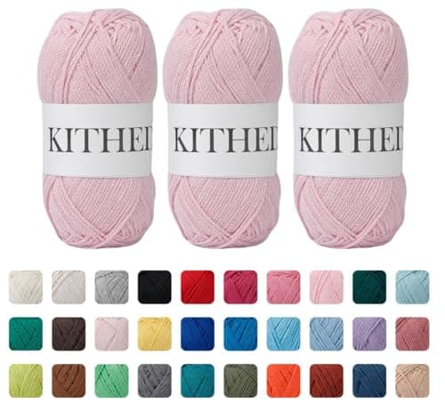 KITHED Cotton Yarn,10.5oz,526yard,3 Pack ,Soft Yarn for Crocheting and Knitting (08 Light Pink)
