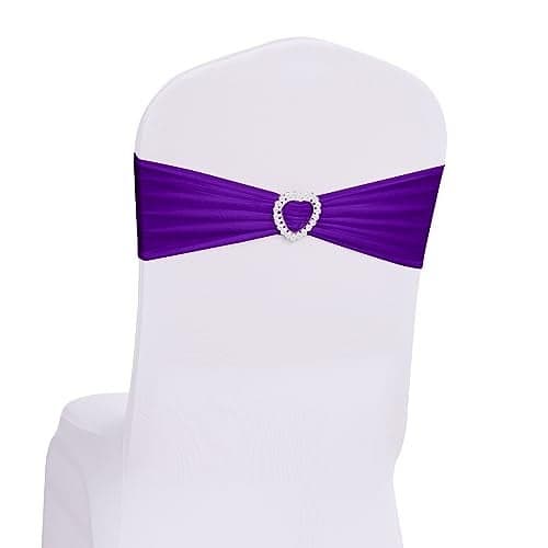 Howhic Pack of 60 Spandex Chair Sashes Bows Stretch Cover Band with Buckle Slider Universal Elastic Chair Ties for Wedding Banquet Party Event Decoration (Purple)