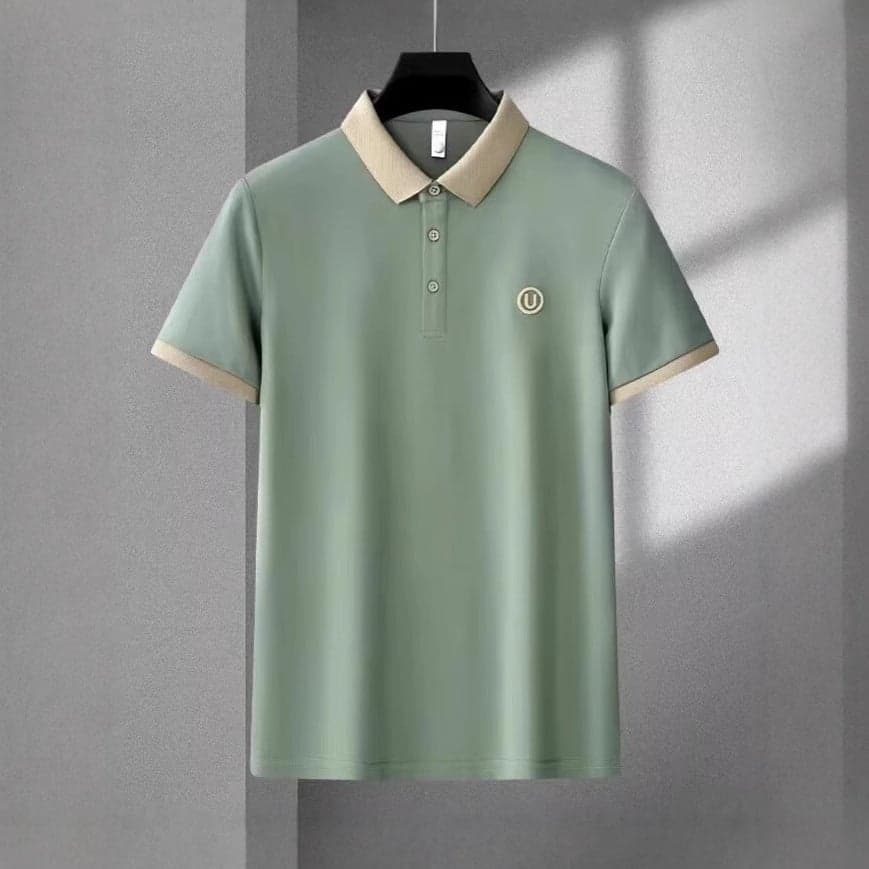 Light Luxury Embroidered Polo Shirt Men'S Short-Sleeved 2025 Summer Color Contrast Ice Silk Lar Paul Shirt Casual Half-Sleeved T-Shirt