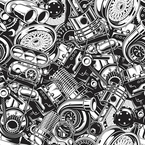 ReWallpaper Black and White Peel and Stick Wallpaper Prepasted Gothic Graffiti Wallpaper Dark Modern Auto Part Wall Art Mural 17.5in X 10ft Steampunk Wall Paper for Bathroom Walls Bedroom Laundry room
