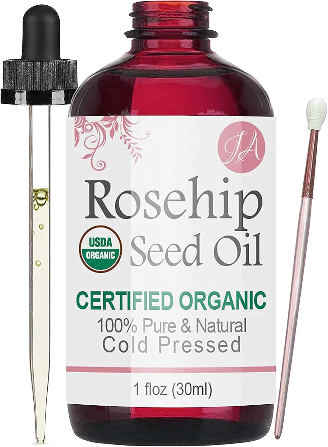 Healing Solutions Oils Organic Rosehip Seed Oil 1 oz 100 Pure All Natural Cold Pressed Serum for Face Hair Skin Body Nails Rosa Mosqueta Essential Oil for Anti Aging Scar Acne Skincare