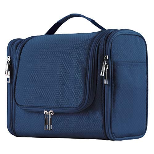 Buruis Hanging Toiletry Bag for Women and Men, Large Water-Resistant Makeup Organizer with Sturdy Hook, Lightweight Nylon Dopp Kit for Full-Sized Toiletries & Cosmetics, Blue