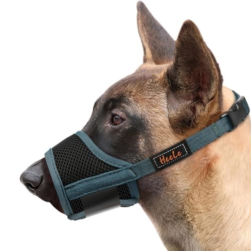 HEELE Dog MuzzleSoft Nylon Muzzle Anti Biting Barking ChewingAir Mesh Breathable Drinkable Adjustable Loop Pets Muzzle for Small Medium Large Dogs Blackish GreenL