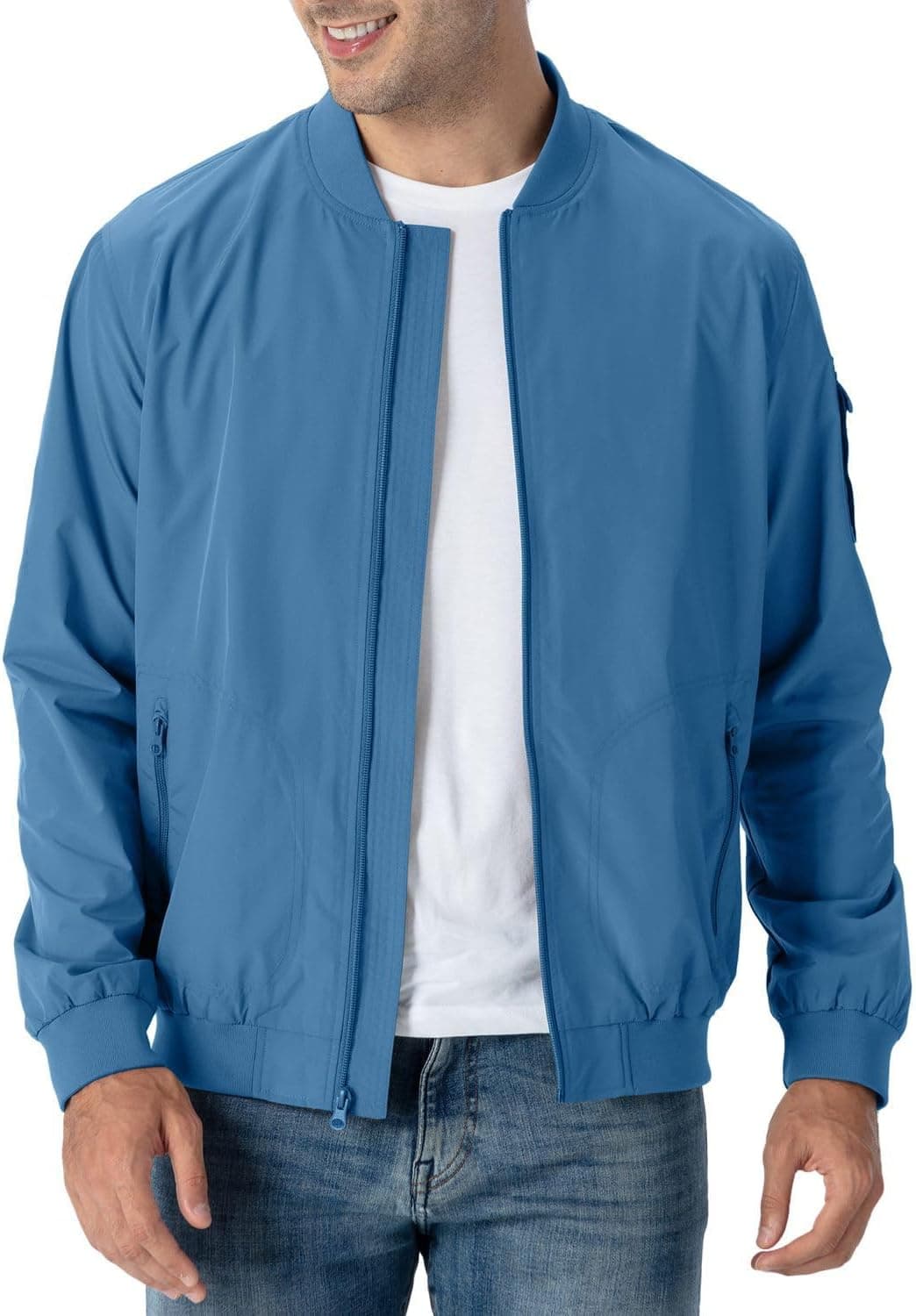 Rdruko Men's Casual Lightweight Bomber Jacket - Denim Blue