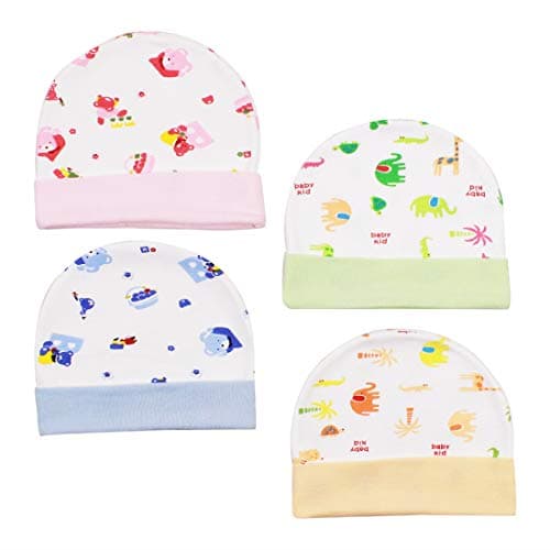 Neska Moda Baby Boys and Girls Pack of 4 Cotton Caps for 0 to 12 Months (Orange,Green,Blue,Pink)