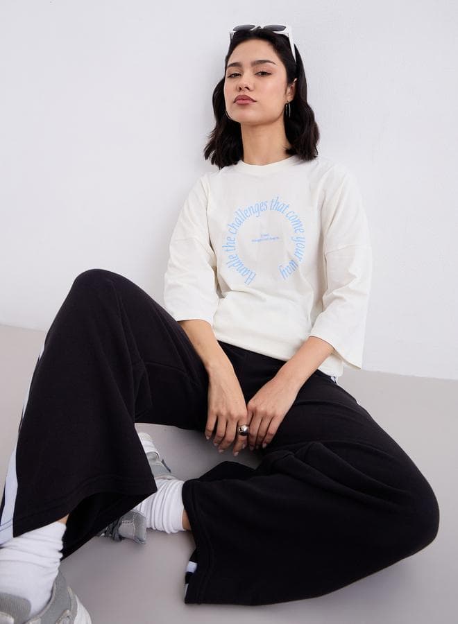 Black Side Seam Taping Detail Wide Leg Joggers