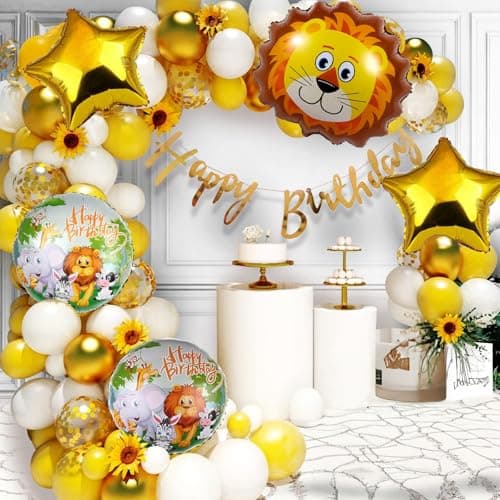 Party Propz Birthday Decoration Items - 58 Pcs, Jungle Theme Birthday Decoration with Animal Foil Balloon | Kids birthday Decoration | Birthday Decoration Items For Boys, Girls | Yellow Balloons Decor