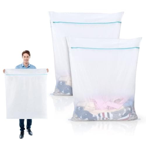 OTraki Large Fine Laundry Bags 2 Pack 35 x 43 inch Mesh Laundry Bag Extra Large Delicates Wash Bag Zipped XXL Laundry Bags for Washing Machine Bedding Blanket Sheet Quilt CurtainBlue