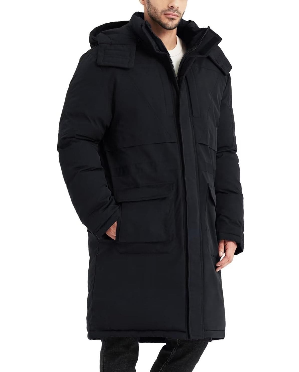 Rejork Mens Extra Long Parka Winter Coats Hooded Puffer Jacket Heavy Warm Waterresistant Outerwear Cold Weather Black XL