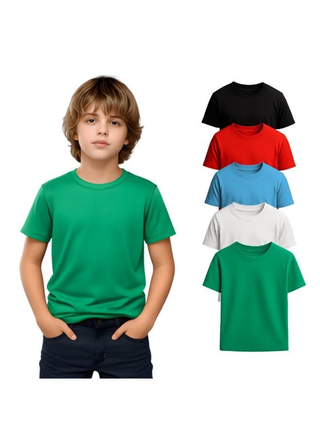 Pack Of 5 Boys T-Shirts – Soft Cotton Round Neck Short Sleeve Tees For Daily Wear – Comfortable Fit for School,Daily Use,Outdoor Play, Weekend Trips And Travel — 4 YEARS