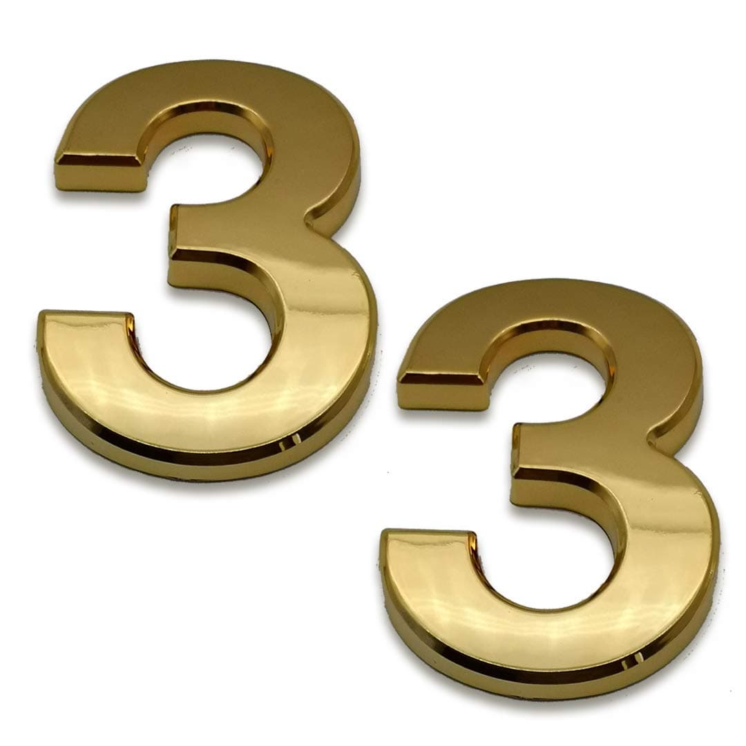 HopeWan 4 Inch Mailbox Numbers 3 Self Adhesive Door Adress Number Stickers for House Door Apartment Hotel Room Outside or Yard Available Metal Shiny Pack of 2 4 Inch NO3 Gold
