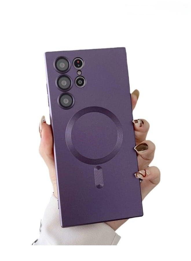 Magsafe Samsung Galaxy S24 Ultra Mobile Phone Case Magnetic Absorption Wireless Charging with Lens Film Soft Cover Purple