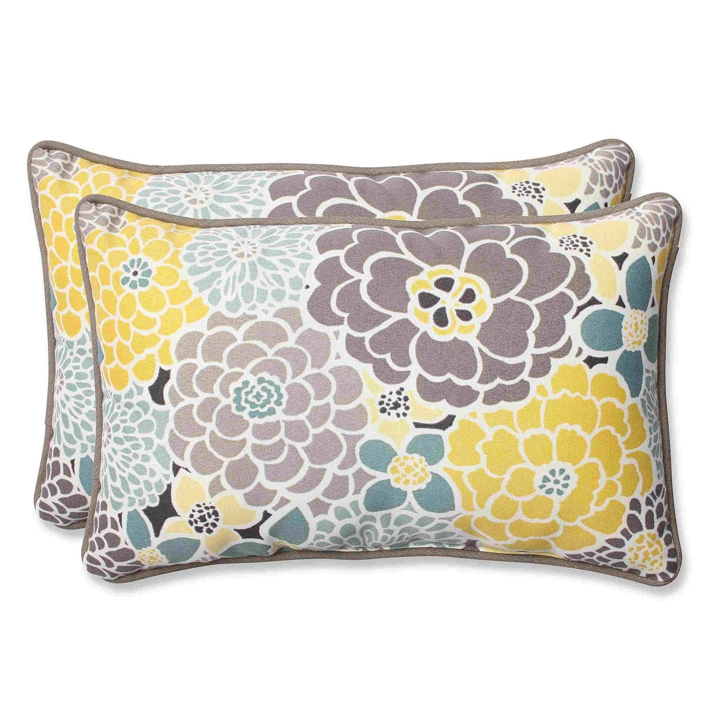 Pillow Perfect Bright Floral IndoorOutdoor Accent Throw Pillow Plush Fill Weather and Fade Resistant Lumbar 115 x 185 BlueTan Lois 2 Count