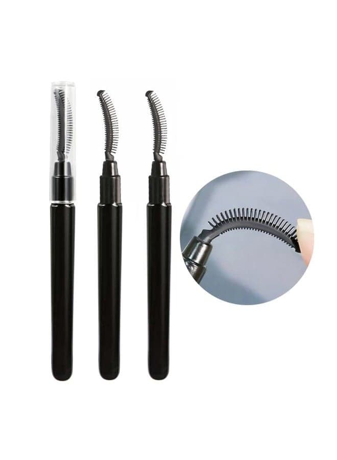 Eyelash Comb, Lashes Brush Separator Mascara Brush Eyelashes Definer Lash Separating Cosmetic Tool Silicone Comb, With Dust Cover, 3 Pcs, Black (3 Black)