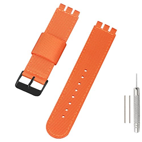 Lijinlan Replacement Nylon Watch Band for Swatch 17mm 19mm 20mm, Soft Woven Nylon Sport Stylish Strap for Swatch Watch Series Accessories (20mm Lug, Orange)