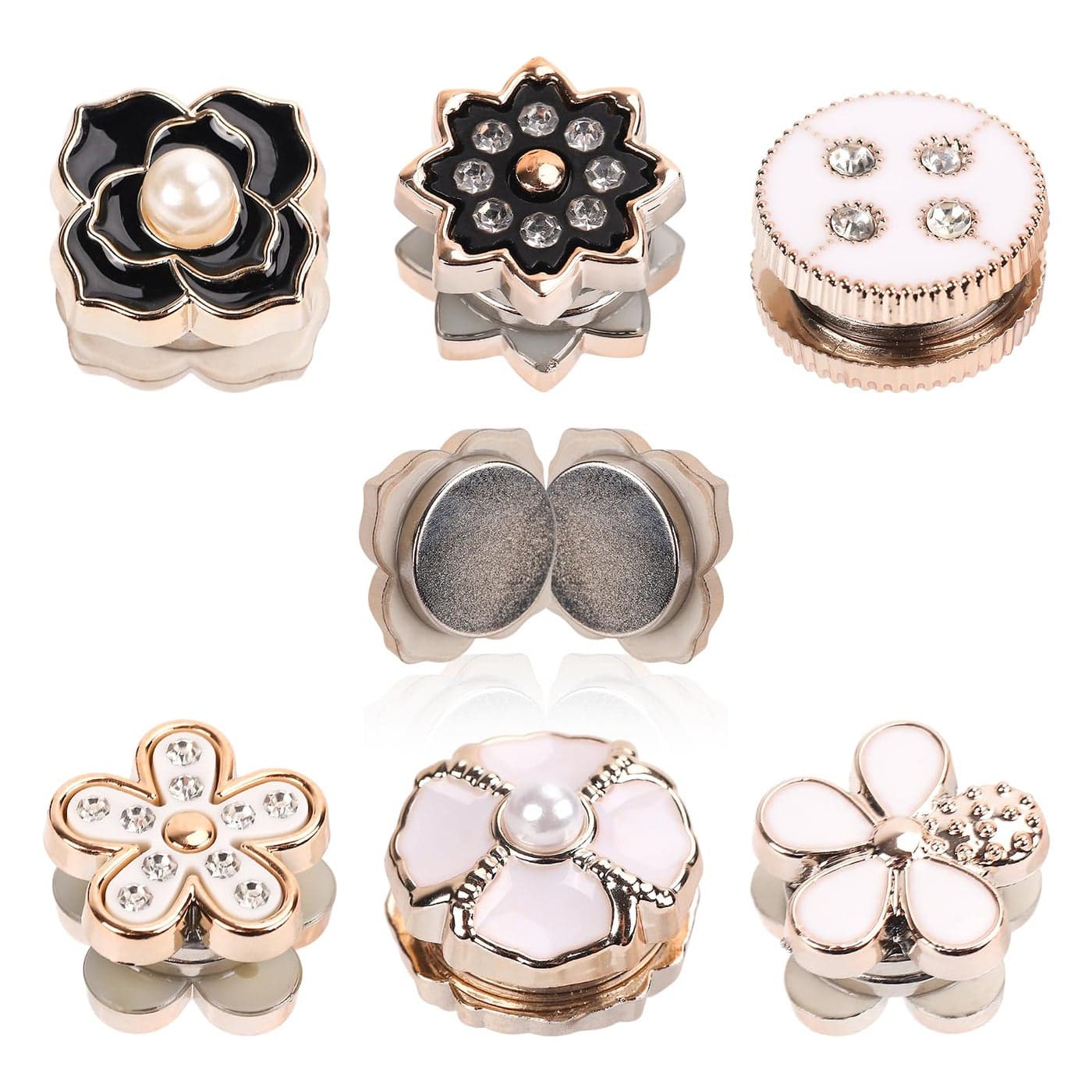 12pcs Magnetic Hijab Pins Black and White No Snag Hijab Magnets Multipurpose Strong Magnetic Scarf Clip Clasp Buttons Pinless Brooch for Scarves Hats Shirt Collars Shawls Clothing Style1