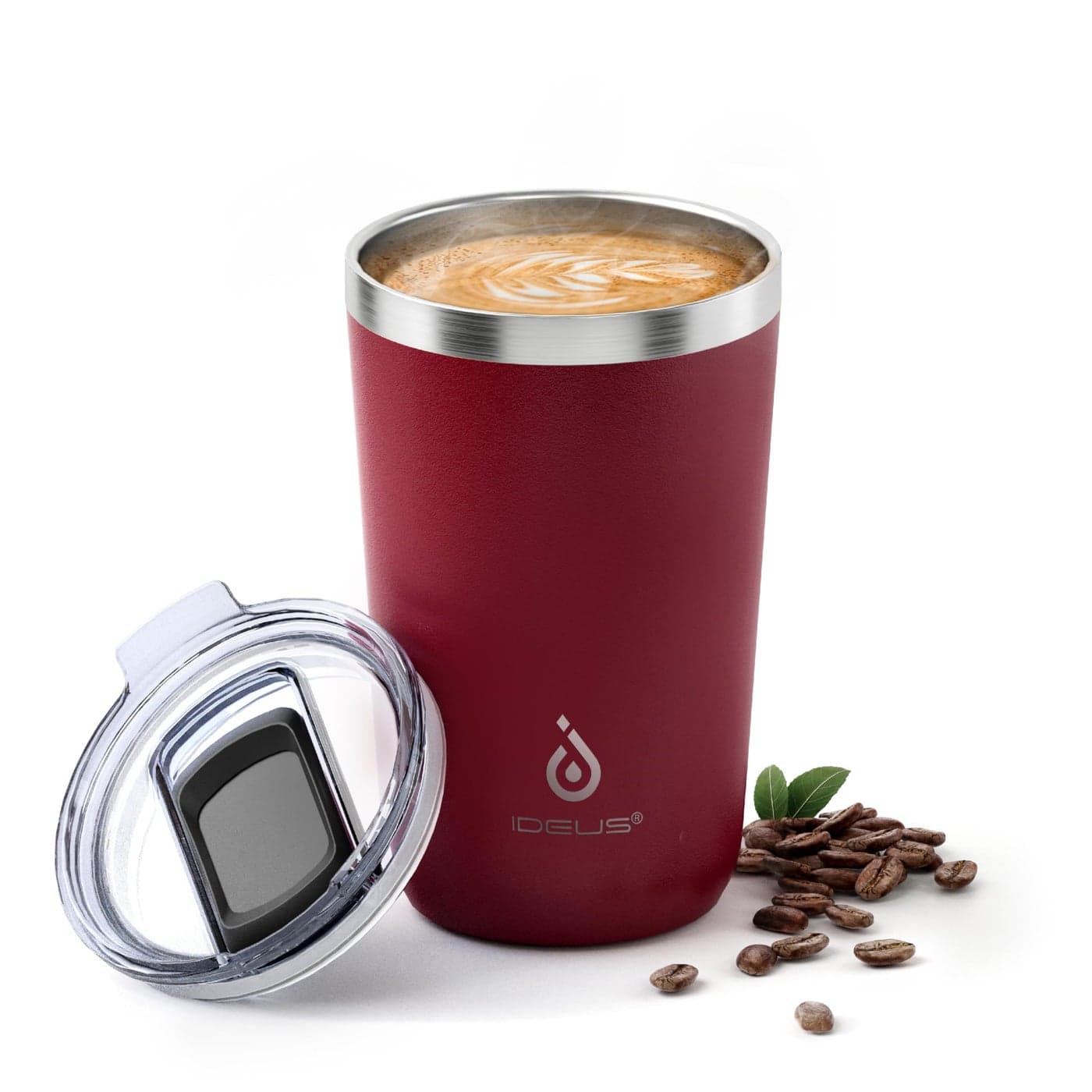 Ideus 20 oz Tumbler Travel Coffee Mug with Splash Proof Sliding Lid Double Wall Stainless Steel Vacuum Insulated Coffee Mug for Home and Office Keep Beverages Hot or Cold Blood Red