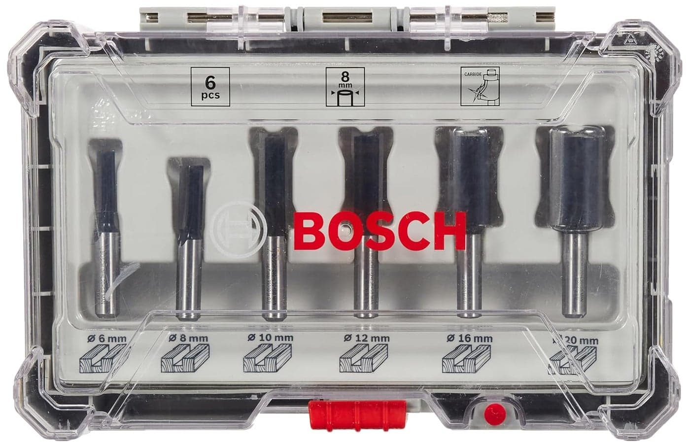 Bosch Router Bit Set Straight Bits 8 mm Shank With Euro Hole DIN EN847 for Fine Cuts on Wood 6Pieces