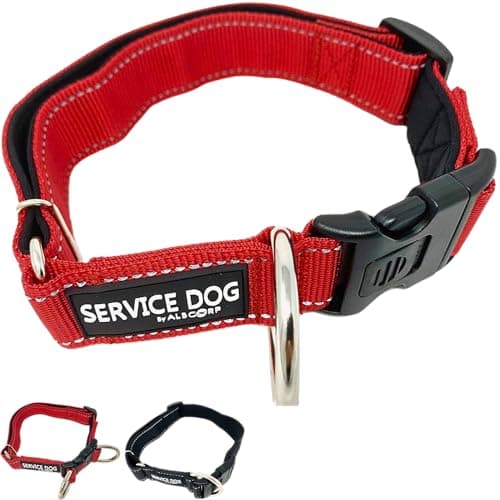 Albcorp Reflective Service Dog Collar – Sizes XS to XL (8.6–28.7 Inches), Service Dog Rubber Patch, Neoprene-Padded Comfort & High-Visibility Gear for Dedicated Handlers, XL, Red