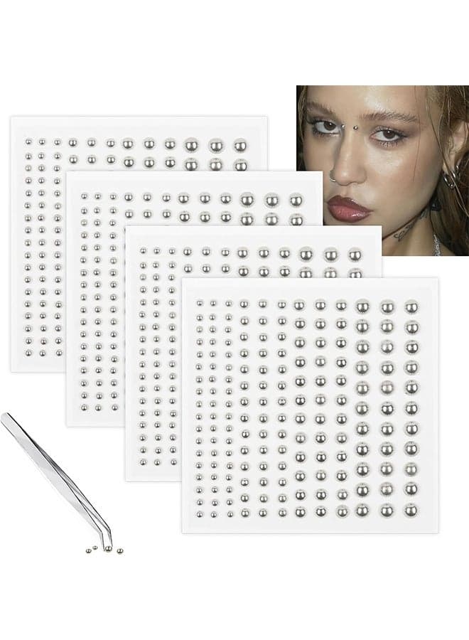 660pcs Sliver Face Gem Rhinestones Stickers Fake Lip Nails Stickers Fake Nose Stud Eyebrow Ear Stud Non Piercing Earring Studs Silver Belly Button Jewelry Gothic Cool Punk Y2K Makeup for Women Men