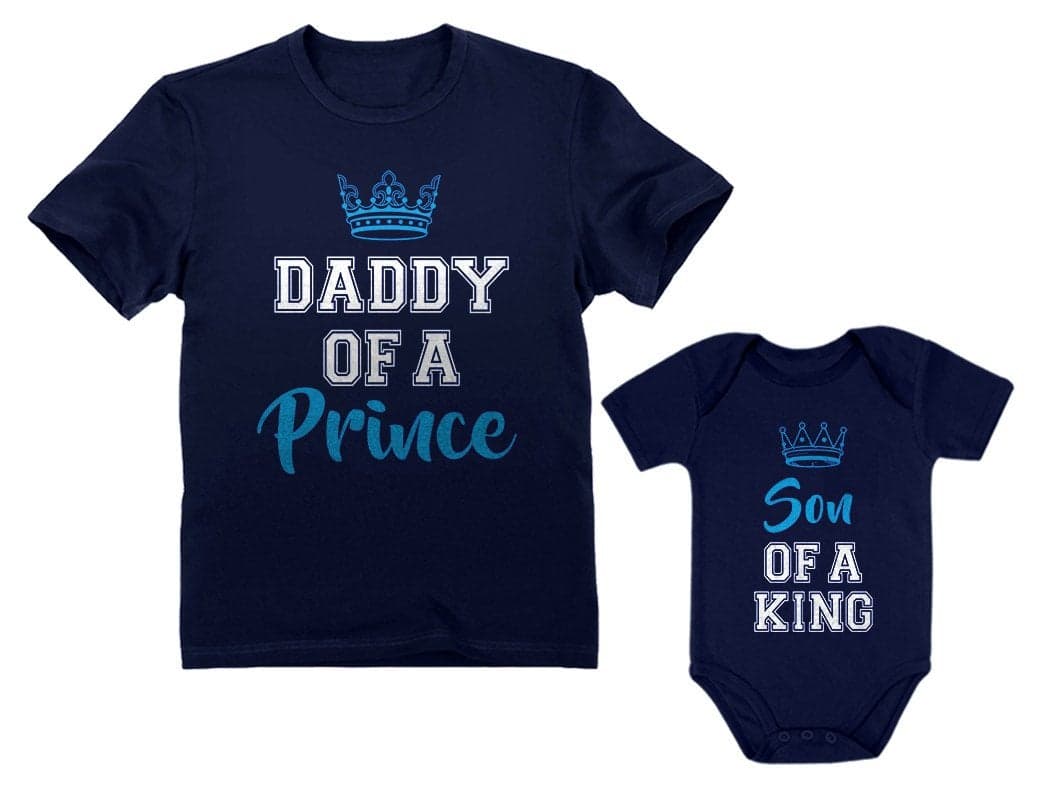 Tstars Daddy of a Prince Son of a King Matching Dad and Baby Shirts - Fathers Day Outfit Gift for Newborn & Dads Daddy Navy Large/Son Navy 12M (6-12M)