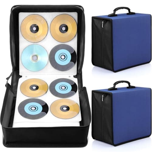 Sunnychicc 2 Pcs 400 Capacity CDDVD Case DVD Case Holder Organizer CD Storage Wallets Protective with Zipper 600D Oxford Cloth Disc Wallet for Booklet Album Car Home OfficeBlue