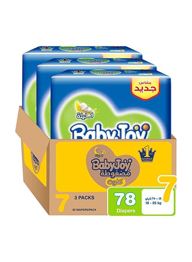 Compressed Culotte Pants Diaper, Size 7, Junior XXL, 18-25 Kg, Jumbo Box Pack of 3 (26 Diapers each)