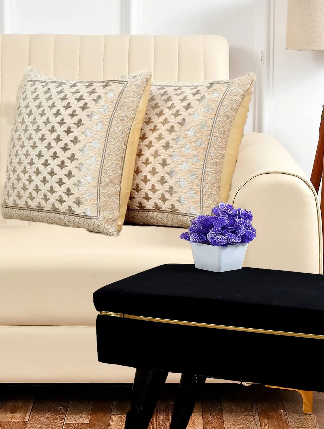DECOMIZER Jacquard Geomteric Cushion Covers 16 Inch X 16 Inch Set Of 2 Ethnic Motifs 240 TC Cushion Covers,Design- Star,Color- Beige