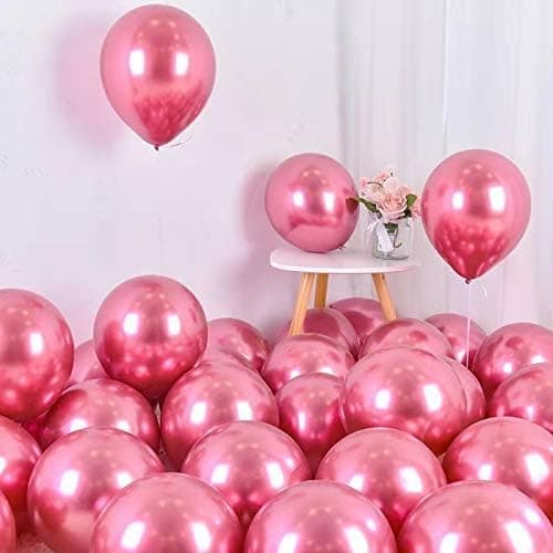 Flyloons 25 pcs Dark Hot Pink Metallic Chrome Balloons for Birthday Decoration items celebration Anniversary Girls Boys Men Women