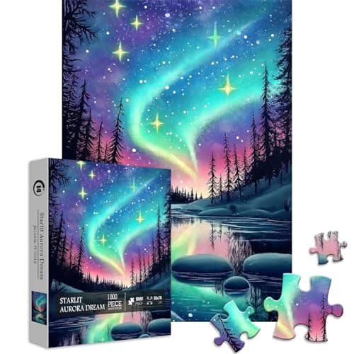 Magic Northern Lights Puzzles for Adults 1000 Pieces Nature Fantasy Landscape Puzzle Tree Star Starry Night Puzzles Galaxy Challenging Scenery Jigsaw Puzzles Aurora Light