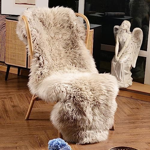 LLB Genuine Sheepskin Area Rug Wool Rug Fur Carpet Fluffy Shaggy Fur Rug for Living Room Kids Bedroom Real Sheepskin Throw Lambskin Rugs Sofa Mat Chair Seat Covers (Cream Brown, 2 x 6 ft Sheepskin)
