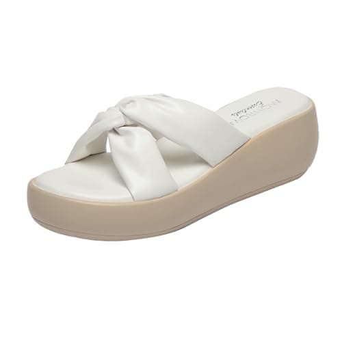 MONROW Fancy And Stylish Extra Cushioning and Comfortable Fashionable Light Weight Vegan Fashion Heel Sandal for Women and Girls White 4UK