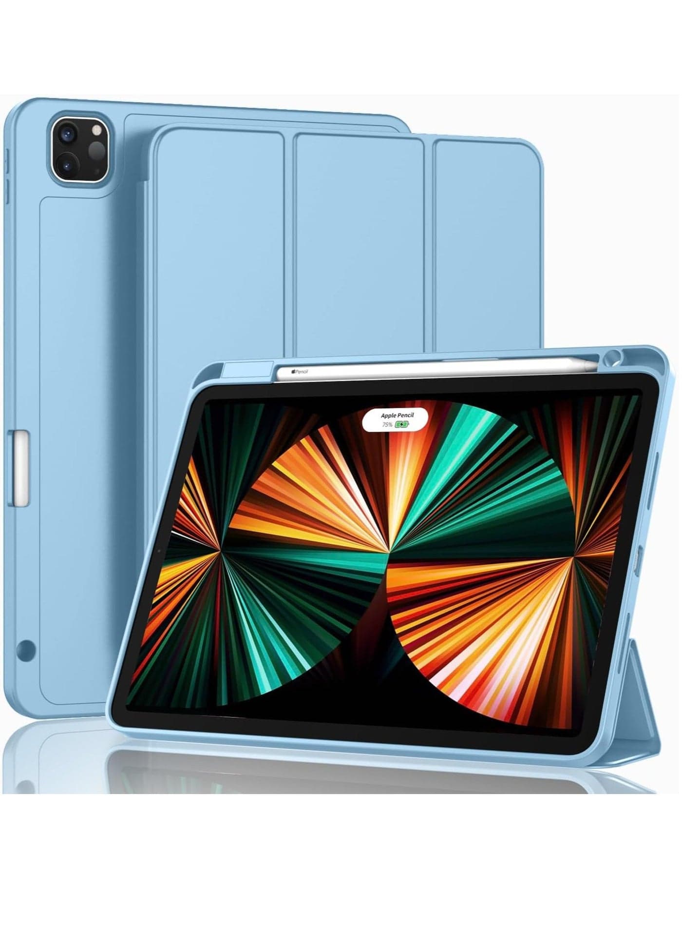 iPad Pro 12.9 Inch Case (2022/2021/2020, 6th/5th/4th Gen) – Smart Case with Pencil Holder, Touch ID & Auto Wake/Sleep, Auto 2nd Gen Pencil Charging – New Azure Blue