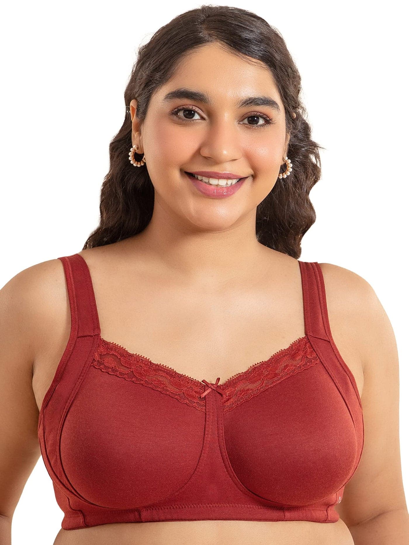 NYKD (NYB190 Cotton Non Padded & Non Wired Everyday Lace Bra for Women | Full Coverage Bra with Super Soft Wide & Thick Straps - Brown