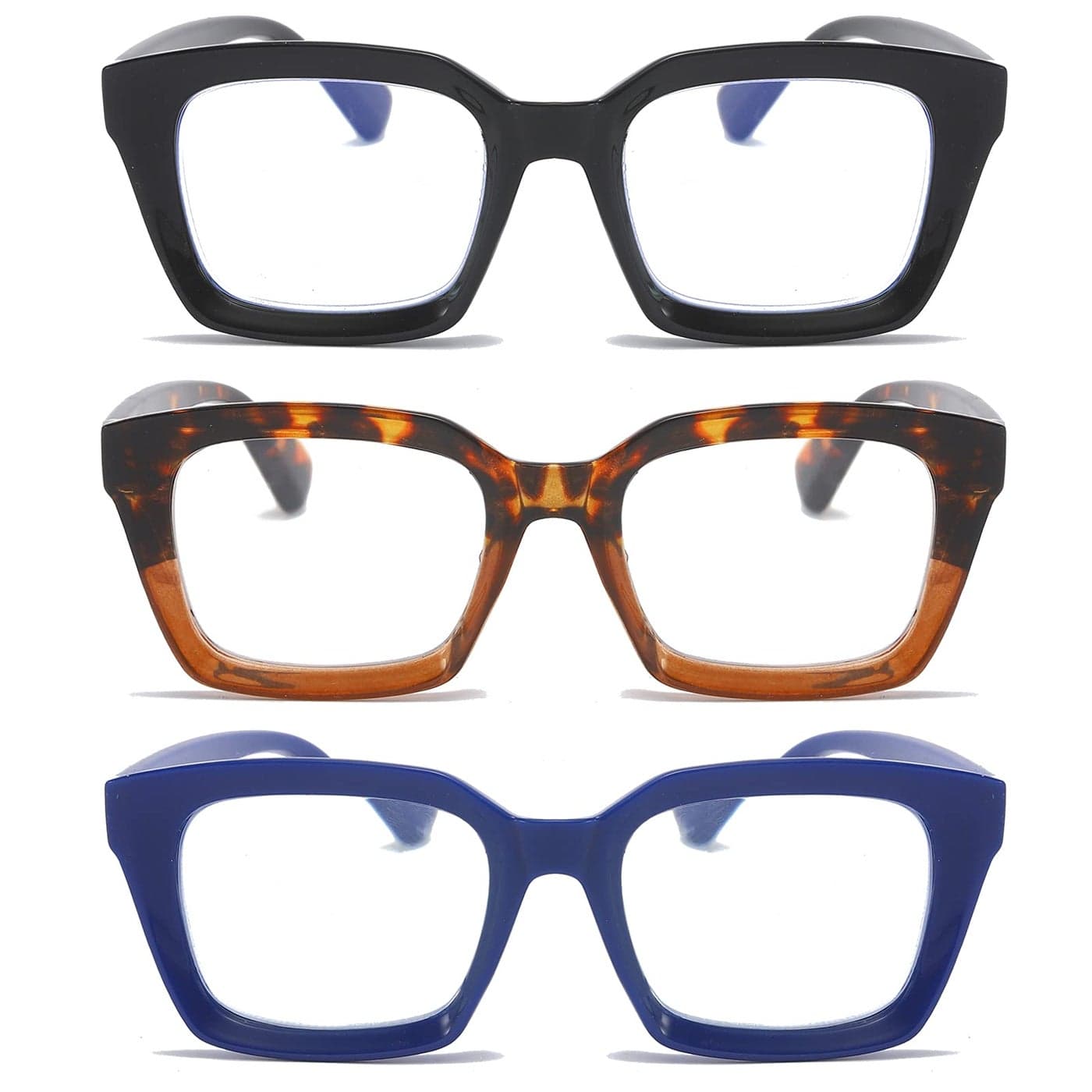 DXYXYO Square Reading Glasses for Women 25 Blue Light Blocking Men Computer Readers Oversized Oprah Style 3 Pack Retro Fashion