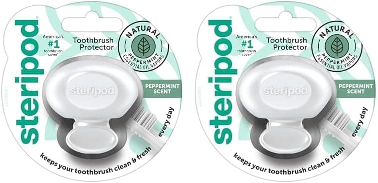 Steripod ClipOn Toothbrush Protector with Peppermint Essential Oil Keeps Toothbrush Fresh and Clean Fits Most Manual and Electric Toothbrushes 1 Count Pack of 2