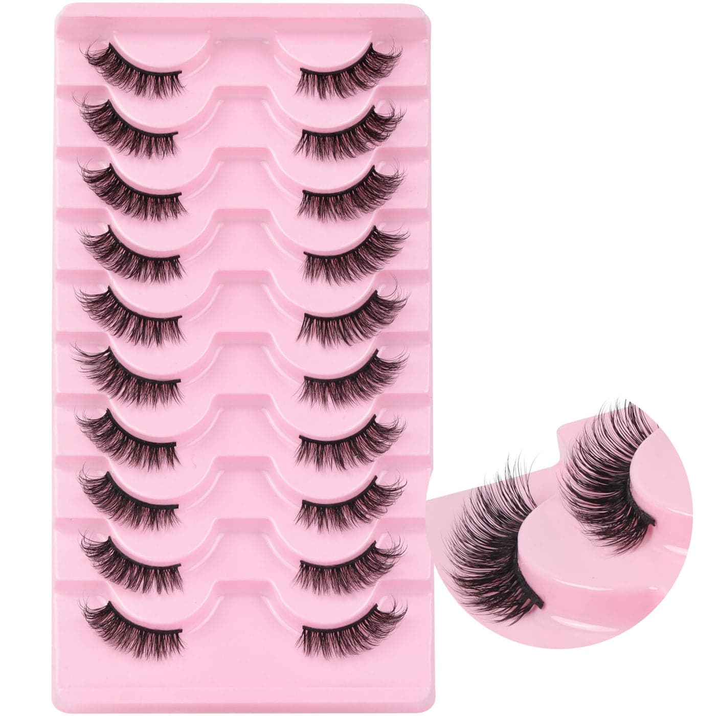 Ahrikiss Half Lashes Natural Look 10 Pairs Wispy Cat Eye Lashes 10mm 3D Accent Fluffy False Eyelashes Volume Short Half Eyelashes B02
