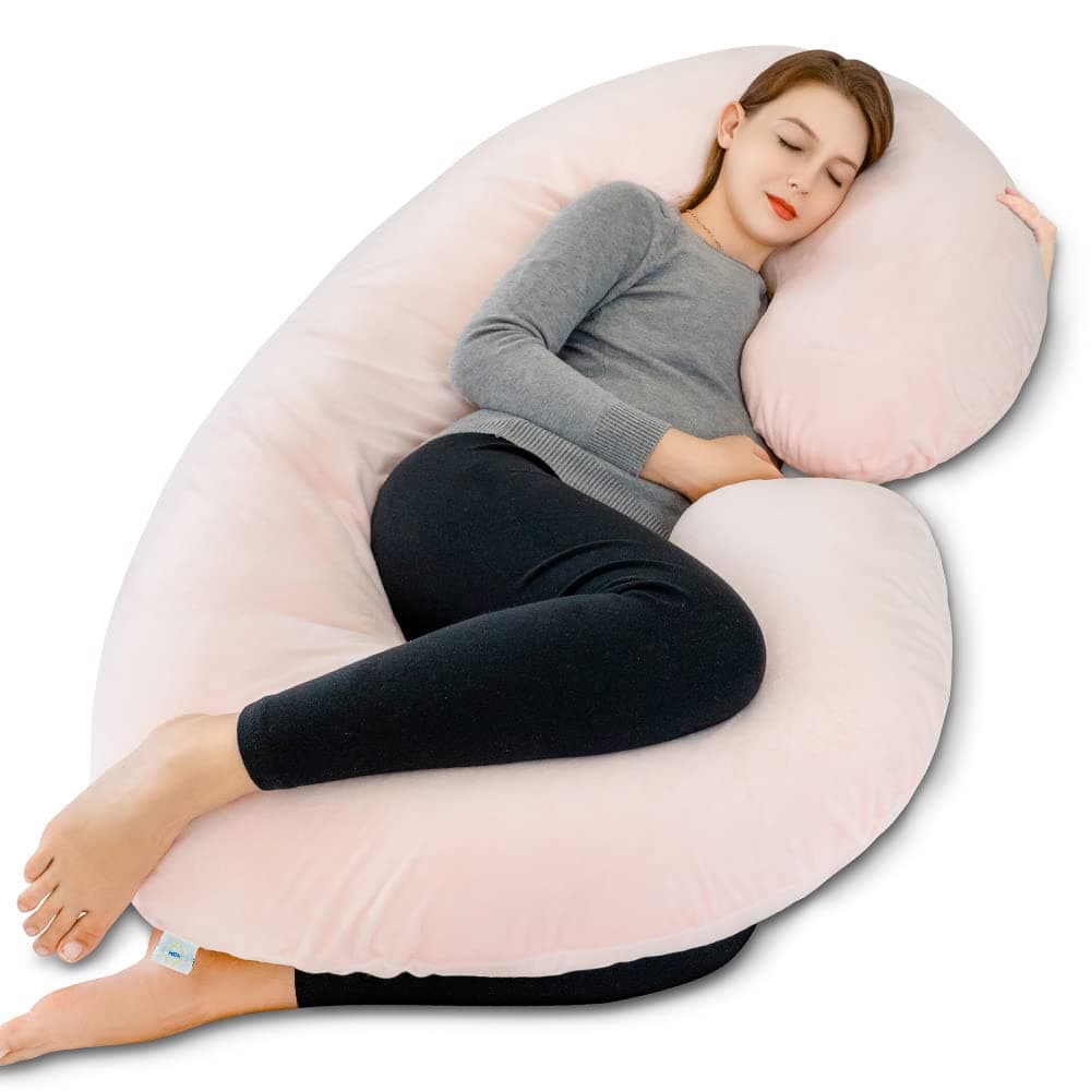 INSEN Pregnancy PillowMaternity Body Pillow with Velvet CoverC Shaped Body Pillow for Sleeping Cozy VelvetPink