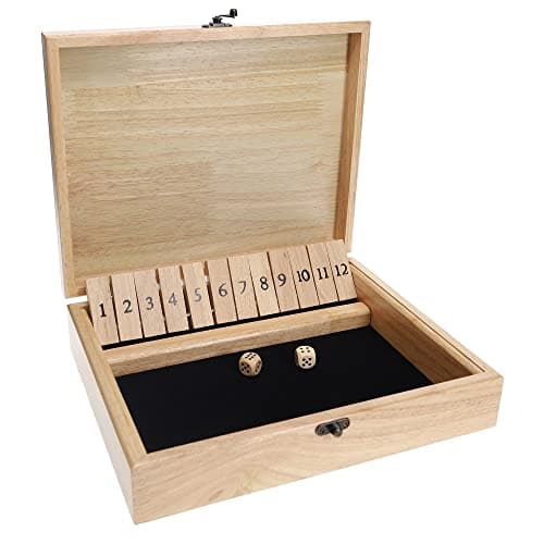 WE Games 12 Number Shut The Box Board Game Natural Wood Box with Lid