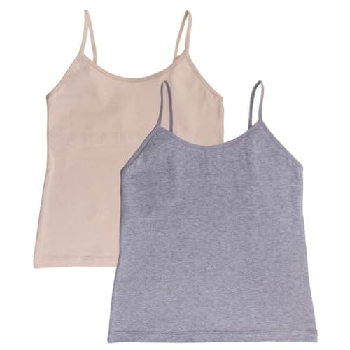 Adira | Adira Camisole for Teens | Flat Padded Innerwear Vest | Camisole for Puberty | Girls Slip | Covers Nipples & Gives Confidence at School | Stretchy Cotton | Pack of 2 | Skin & Grey | M