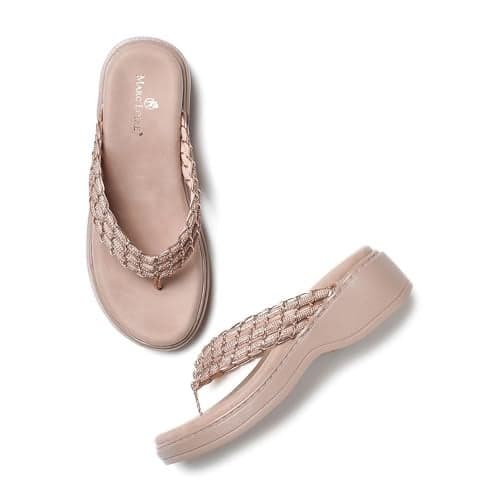 Marc Loire Women's Embellished Slip-On Platform Heel Fashion Sandal for All Occasion (Rose Gold, 3)
