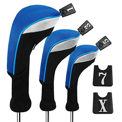 Andux 3pcs/Set Golf 460cc Driver Wood Club Head Covers Long Neck with No. Tags Blue