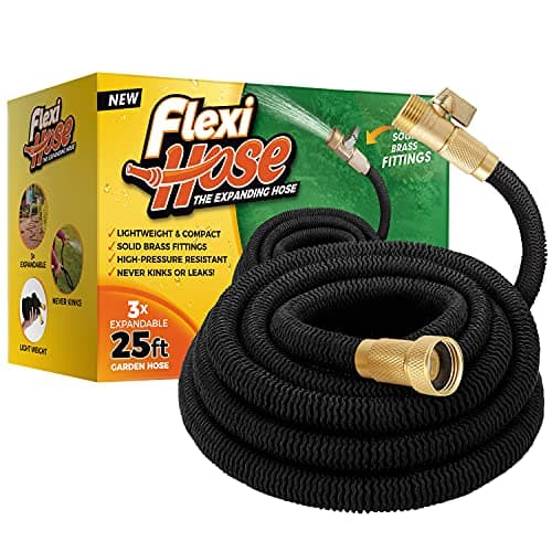 Flexi Hose Lightweight Expandable Garden Hose, 100FT -Retractable Garden Hose, Water Hose - No-Kink Flexibility, 3/4 Inch Solid Brass Fittings and Double Latex Core
