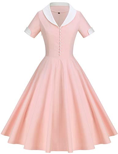GownTown Womens 1950s Cape Collar Vintage Swing Stretchy Dresses, Pink, Large