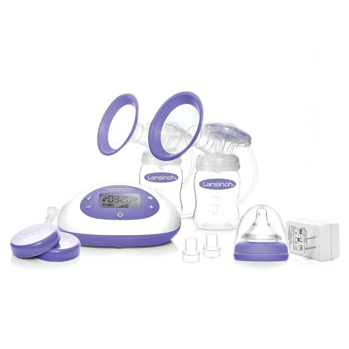 Lansinoh Signature Pro Double Electric Breast Pump Portable Breast Pump 3 Power Options LCD Display Includes Breast Pump Bag 25mm Breast Pump Flanges and 2 Lansinoh Baby Bottles pack of 1