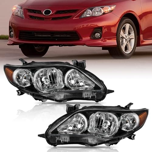 YLT AUTO Headlights Replacement Kit for 2011-2013 Toyota Corolla, Black Housing Headlight Headlamps Clear Lens Fit for 2011 2012 2013 Toyota Corolla S Le Ce Xle Xrs(Passenger&Driver Side)