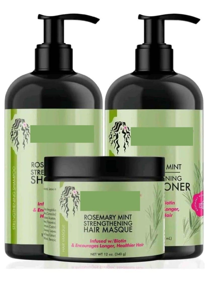 Organics Rosemary Mint Strengthening Trio Set - Shampoo, Conditioner, Hair Mask - Infused With Biotin, Cleanses And Helps Strengthen Weak And Brittle Hair