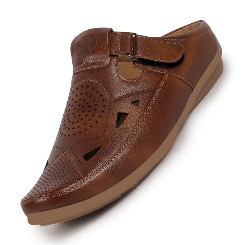 FAUSTO FST FOSMS-2119 TAN-42 Men's Tan Back Open Perforated Breathable Contrast Sole Casual Sandal|Adujstable Strap Stitched Slip On Sandal (8 UK)
