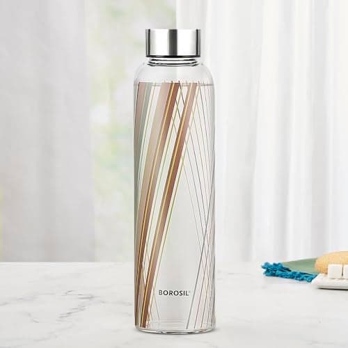Borosil Artisan 550ml Narrow Mouth Glass Bottle with Metal Lid | 100% Borosilicate, Fridge Safe, Leakproof, Easy to Carry | Store Water, Lassi, Juice, Smoothies | Dishwasher Safe (Prism)