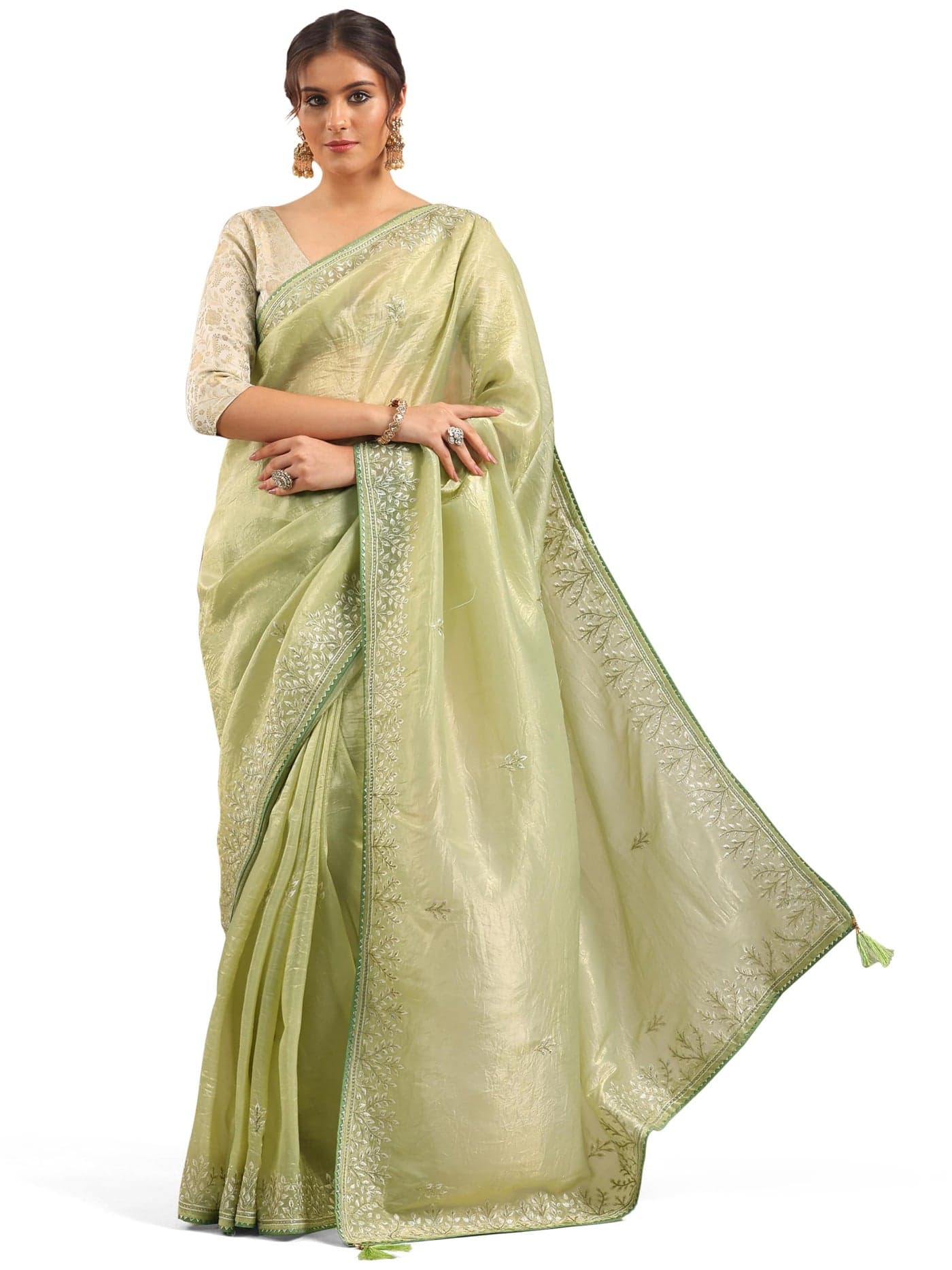 Libas Embroidered Organza Saree With Unstitched Blouse Piece
